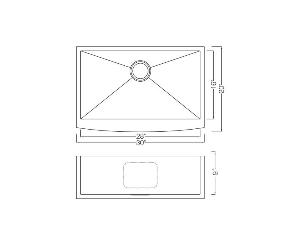 KSF30209S - 9" Depth Farm Apron SS Sink 30"