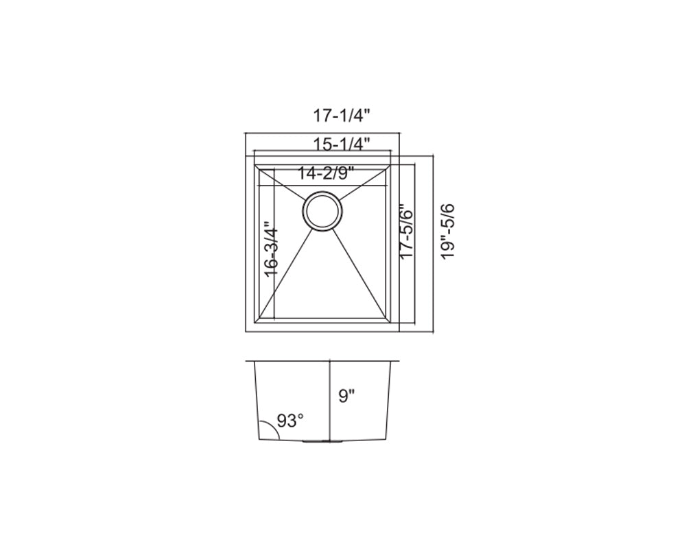 KSH17199R - 17" Zero Radius Bar Sink