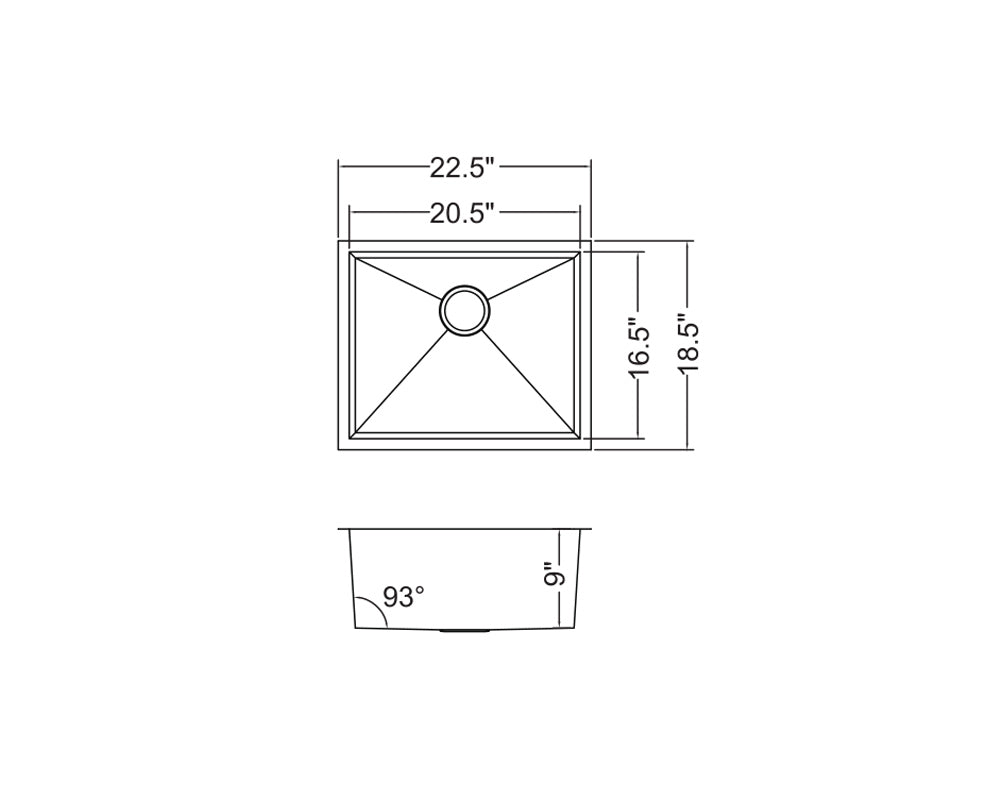 KSH22189R - 22.5" Zero Radius Sink