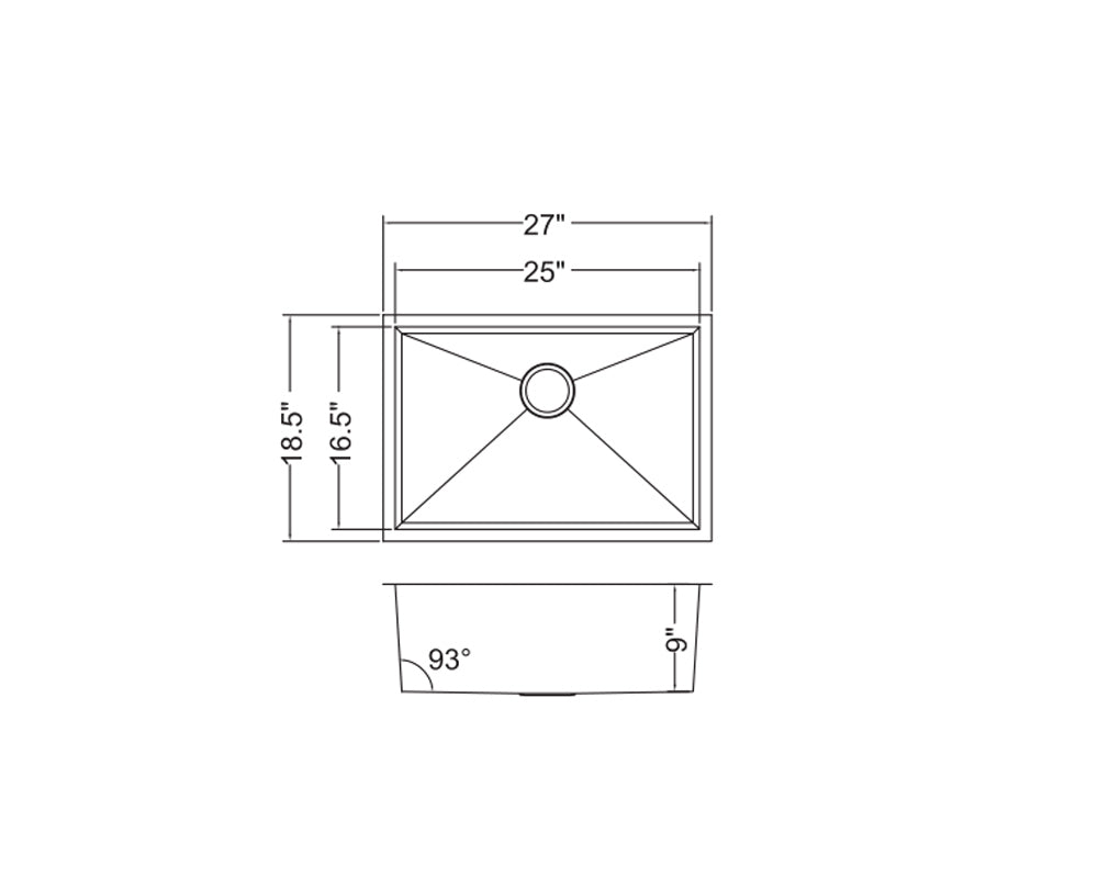 KSH27189R - 27" Zero Radius Sink