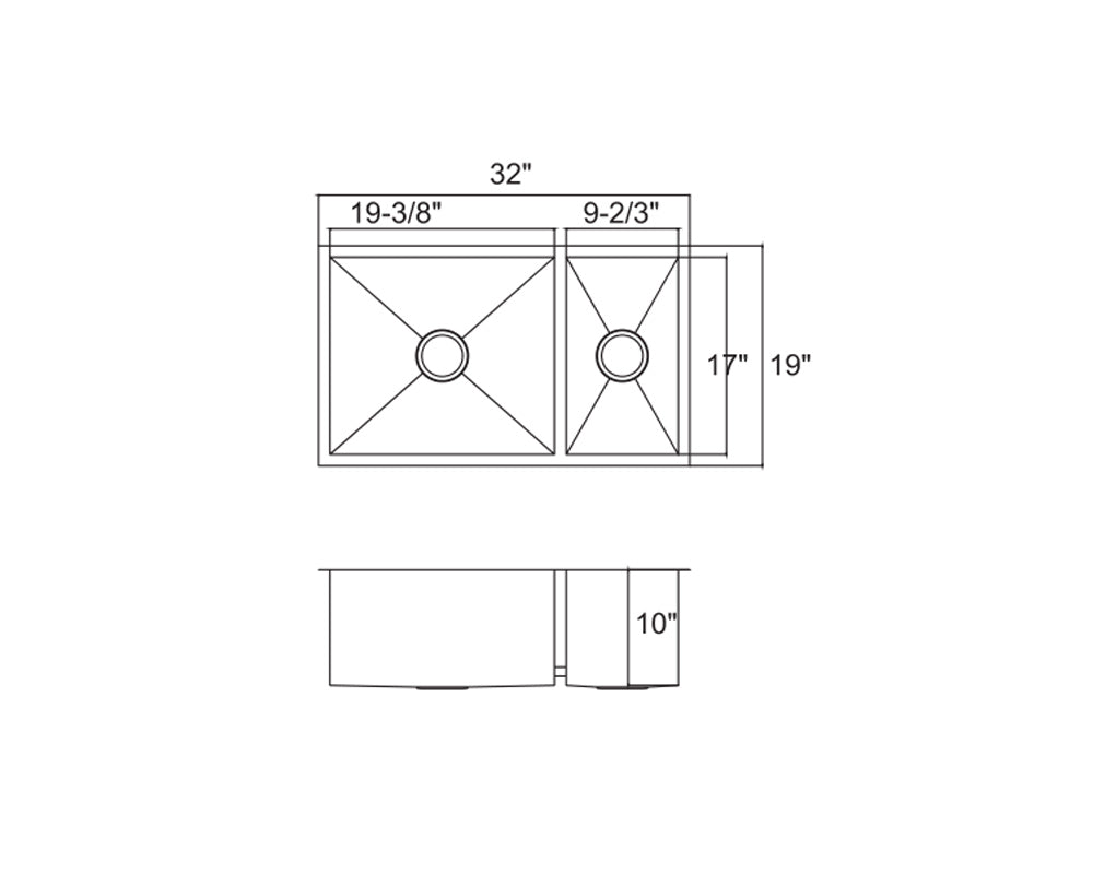 KSH321910BS - 32" Zero Radius Double Sink