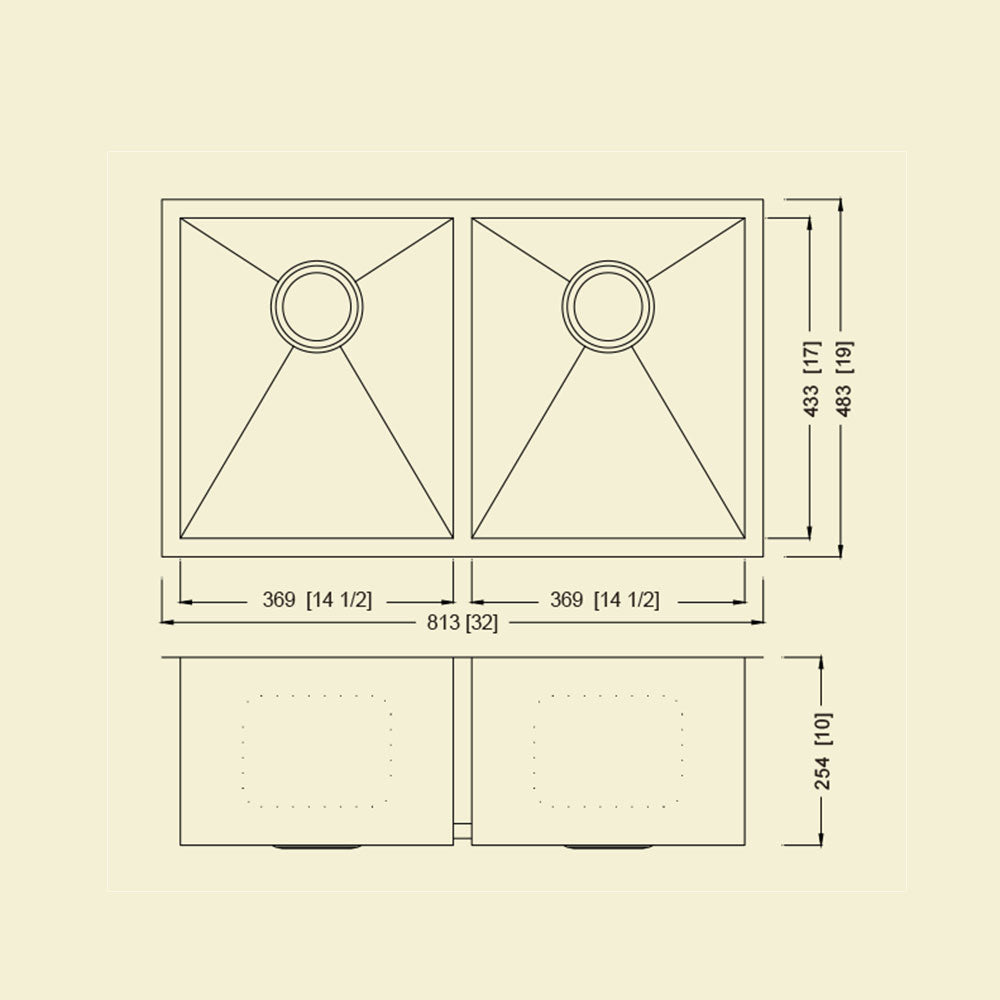 KSH321910D - 32" Zero Radius Double Sink