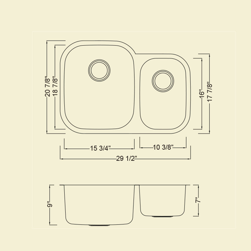 KSU302197 - 30" Stainless Steel Sink - 70/30