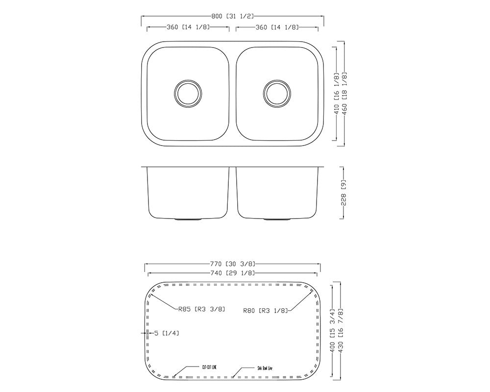 KSU321899 - 32" Stainless Steel Sink : 50/50