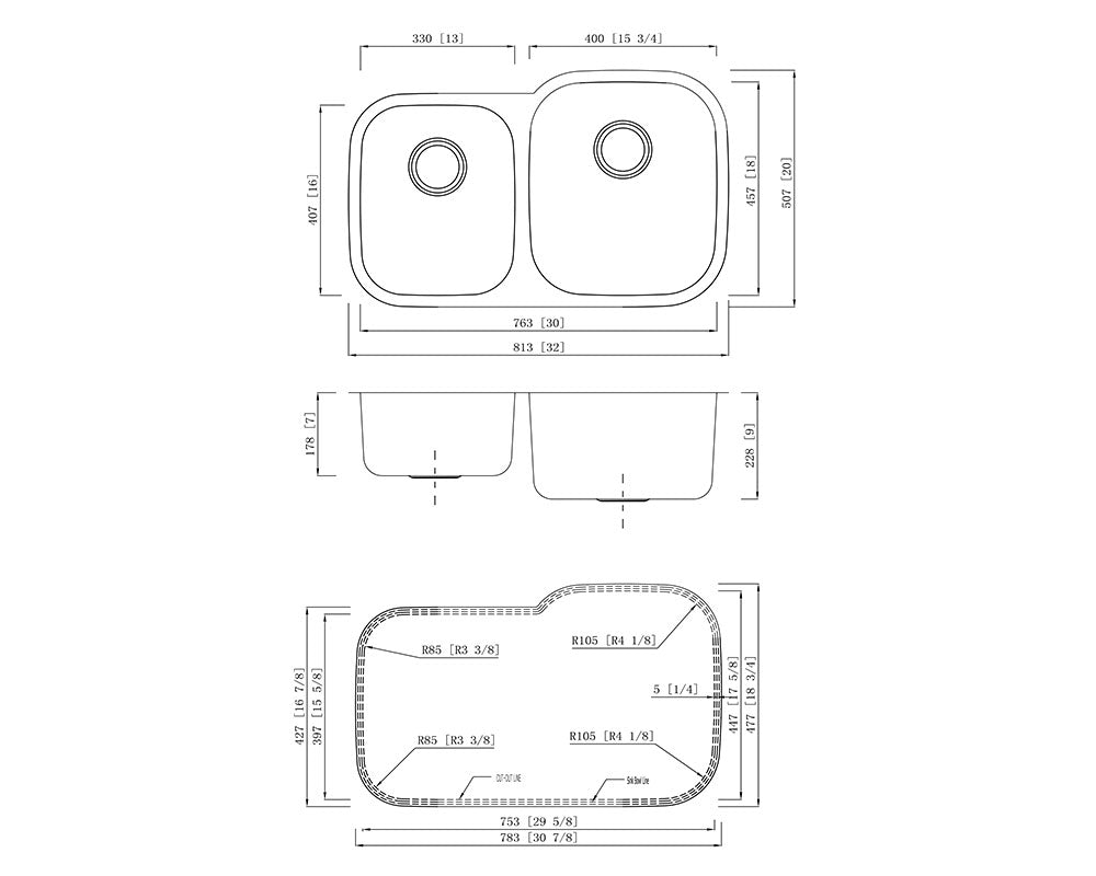 KSU322079 - 32" Stainless Steel Sink : 40/60